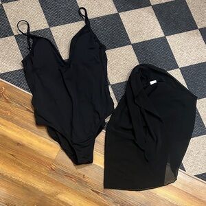 Kona Sol Black One-Piece Swimsuit with Cover-Up